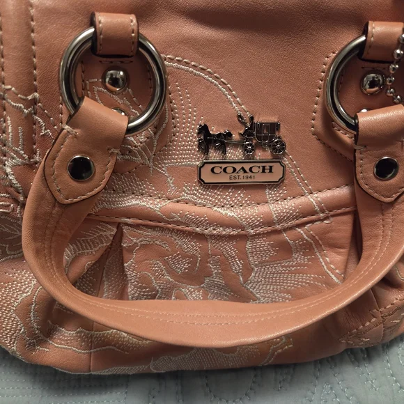 Coach Peach Satchel with Silver Accents - Picture 3 of 12